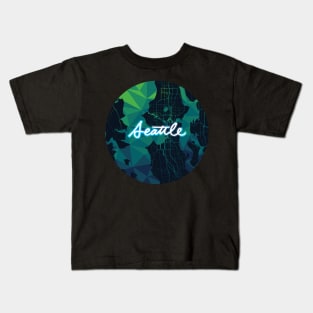 Seattle Geometric Map Cursive Kids T-Shirt